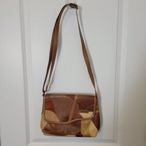 Vtg Boho Patchwork Multi Color Handbag Purse Leather Festival 70s Shoulder Cross